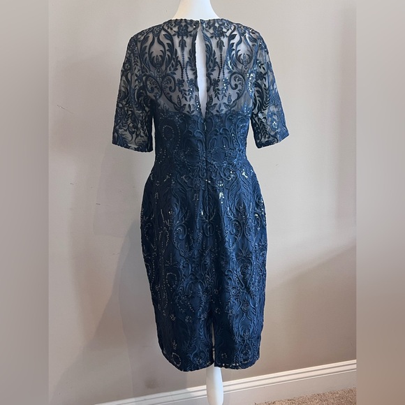 JJs House Dark Navy 1/2 Sleeve Lace Sequin Cocktail Dress Size 12